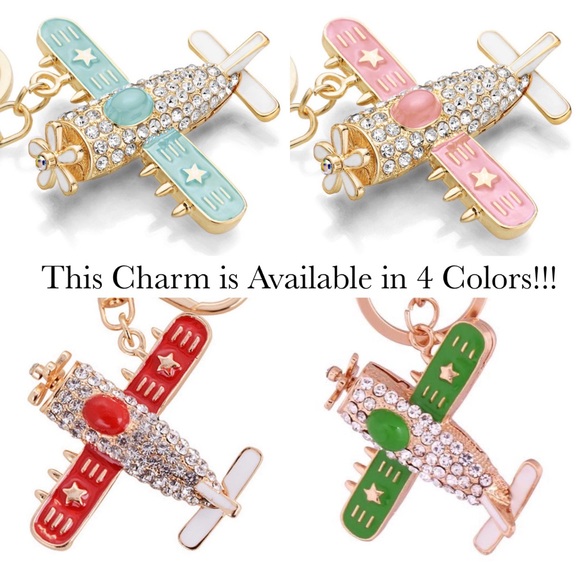 Whimsical Blue and White Crystal Helicopter Keychain Charm - Picture 15 of 16